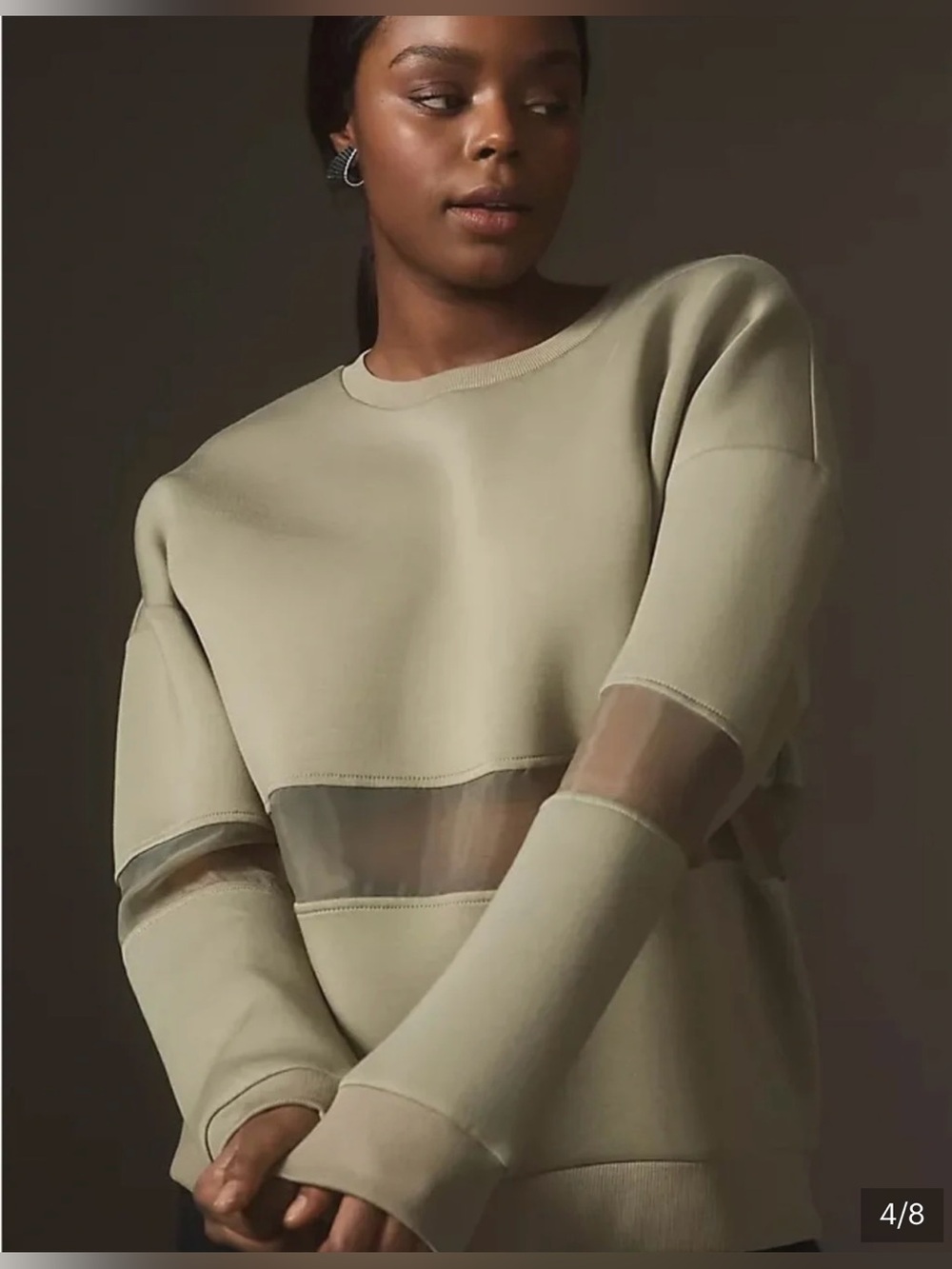 Anthropologie Sage Green Sheer Panel Scuba Pullover Sweatshirt size XL